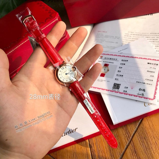 卡地亞石英手錶 Cartier經典款真鑽藍氣球女裝腕表 美洲鱷魚皮錶帶  gjs2103